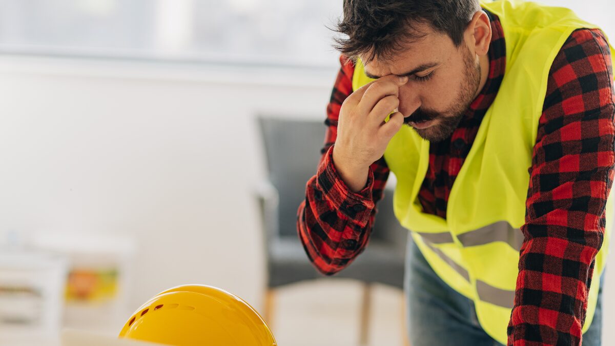 Man with hand on forehead for workplace stress