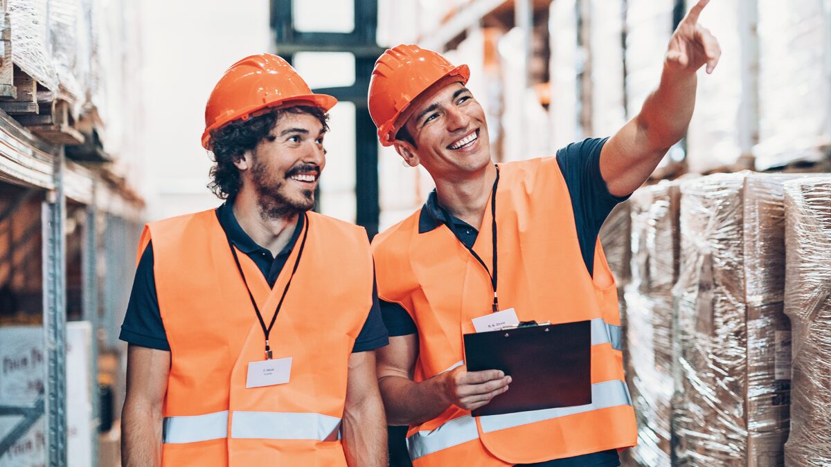 Happy and safe workers at work