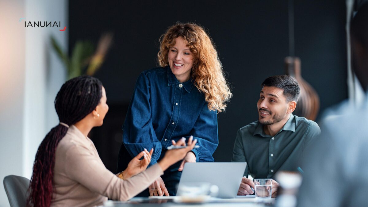 People gathered working as a team